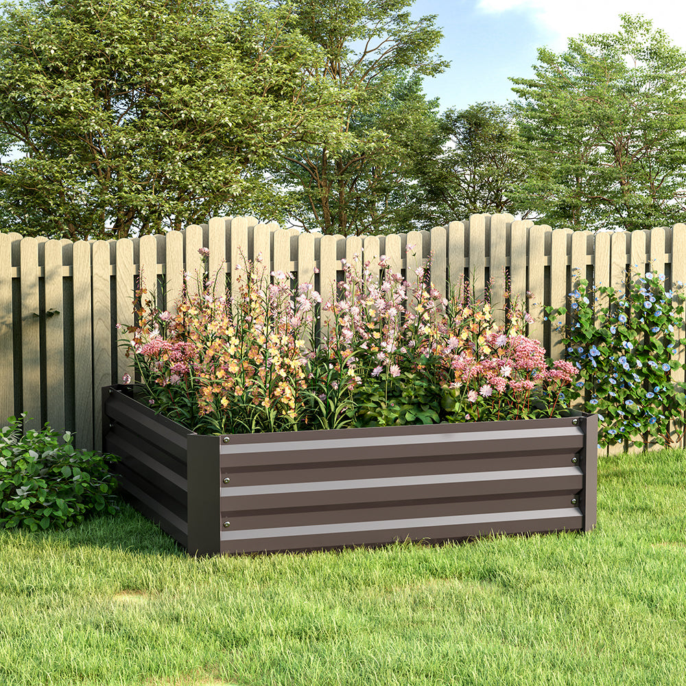 Galvanized Steel Square Raised Garden Bed Planter Box in Brown, 100cm W x 60cm D x 30cm H - Sturdy and rust-resistant garden planter